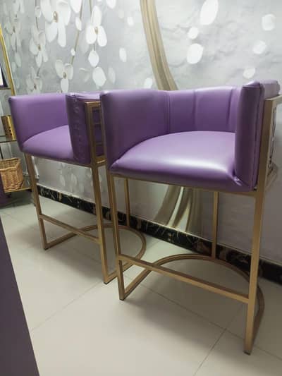 Pair of Luxury Modern Bar Stools / High Chairs (Purple & Gold)