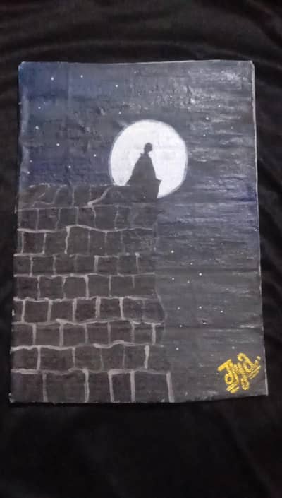 Lone Wolf Moonlight Painting | Dark Aesthetic Wall Art Multan