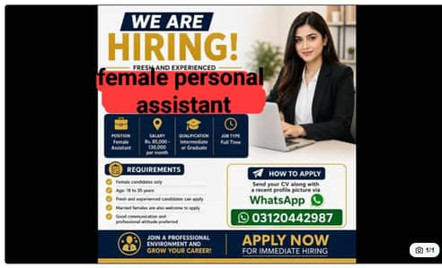 Required female assistant/receptionist for hotel