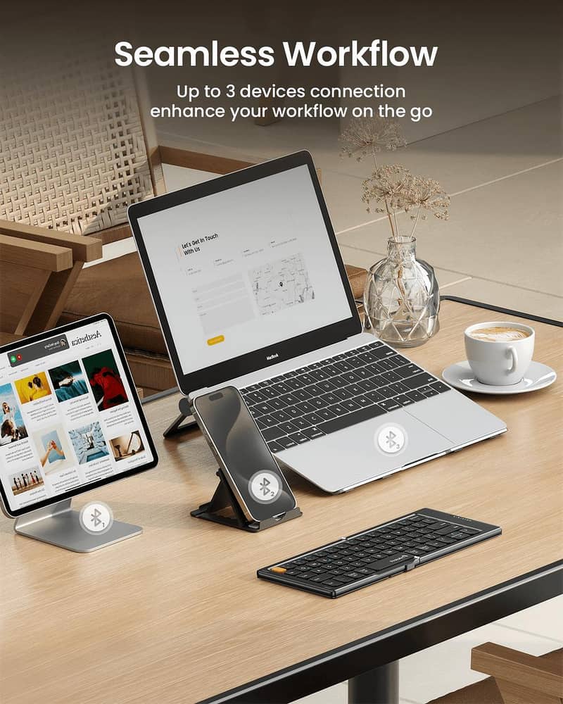 Foldable Compact Bluetooth Keyboard Rechargeable 3