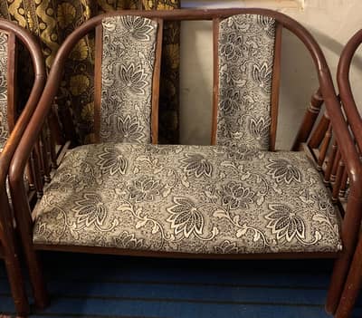 Wooden Sofa Set 3 Piece (2 Seater + 2 Chairs) – Good Condition