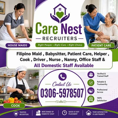 Maid, House Maids, cook, chef, Baby Sitter, Filipino maids Available