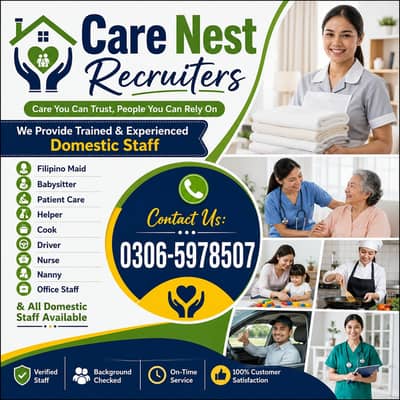House maids, Maid, Baby Sitter, Chef, Home Cook, Patient Care, Driver