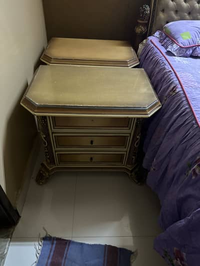 Bed with tables and cupboard available