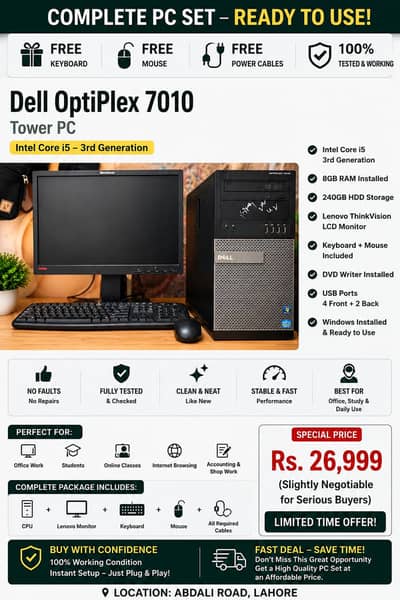 Dell Optiplex 7010 core i5 3rd gen with Lenovo Thinkvision Monitor