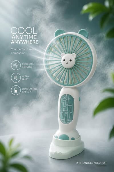 Cute Bear Mini Handheld & Desktop Fan