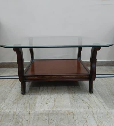 Wooden Glass Top Coffee Table Set – 3 Pieces