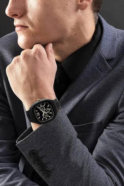 mens black plastic analogue watch lightweight casual wear