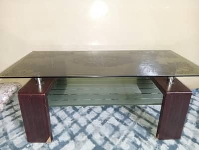 Elegant Glass Center Table with Wooden Base