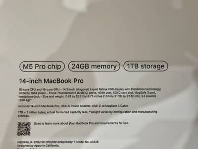 Macbook Pro M5 Pro 24GB 1TB 2026 June