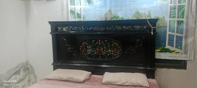 wooden chinioti style bed dressing and 2 side tables