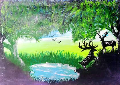 Original 11×17 inches Acrylic painting | Deer in Forest| Hand wall Art