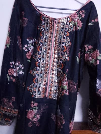 three peice lawn suit with heavy patches embroidery