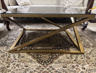 Golden Black Table of Brass Stand frame with high quality glass