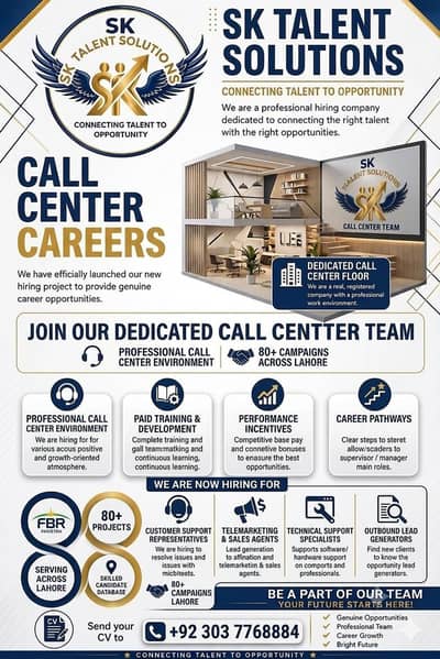 Males and Females staff required in Call CENTER