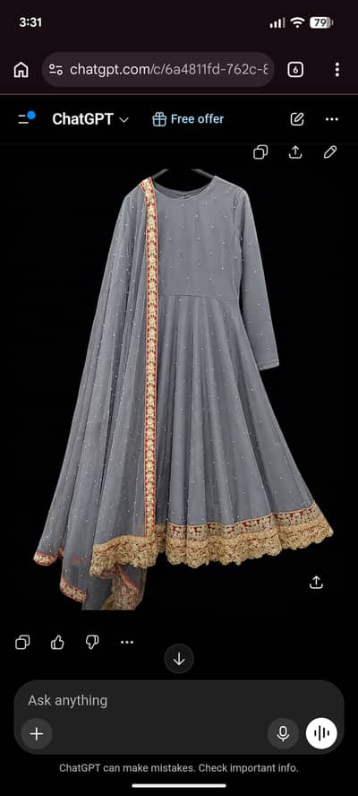 Gray net long frock with gray pearl