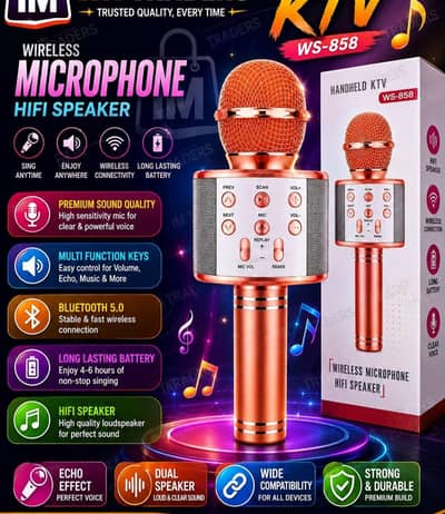 WS-858 Wireless Bluetoth karaoke Microphone & Hifi Speaker [Brand New]