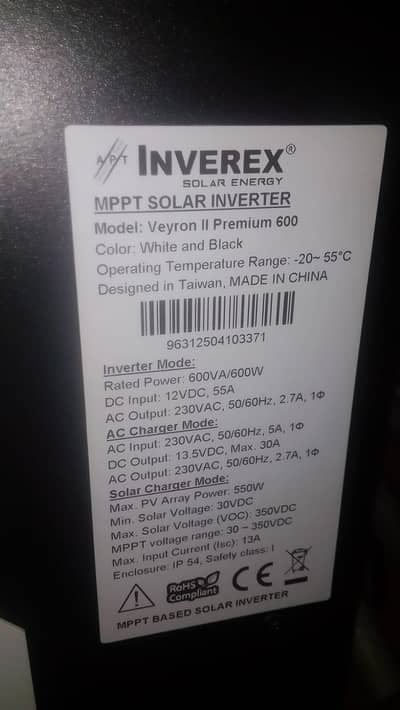 New Inverex 600 W For Sale-Khiabane SirSyed, S-3, R/Pindi 03215905193