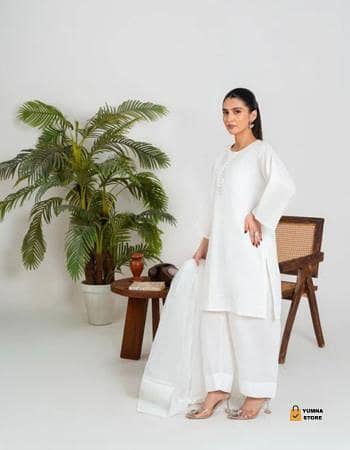 5 yards White Unstitched premium silk Fabric for Women | 2-Piece Summer & Winter Collection | Fancy & Casual Dresses on Sale