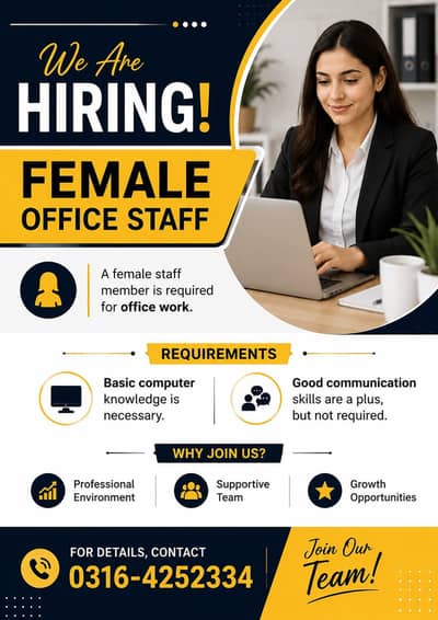 Hiring Female staff for office work