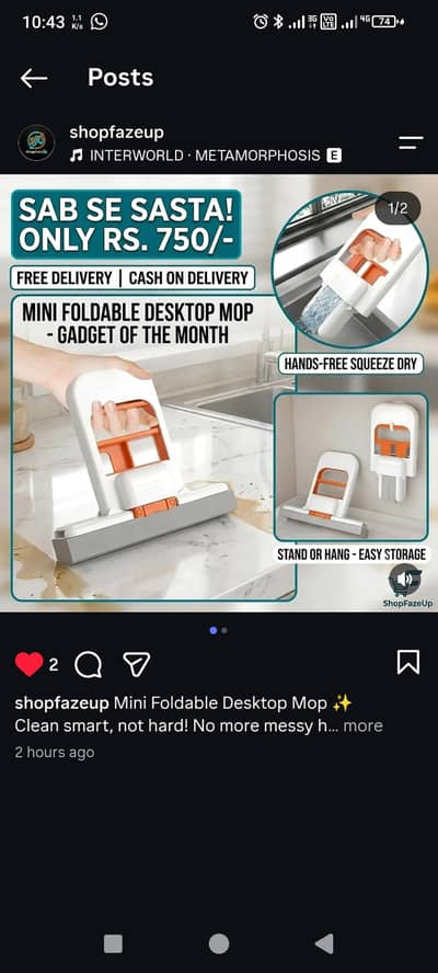  Mini Foldable Mop - Ghar Ki Safai 5 Second Mein! COD Available