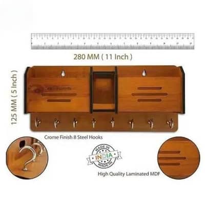 Wooden Mobile And Key Holder With Hooks