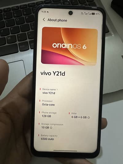 Vivo Y21D 6+6/128gb in 4 months warranty PTA official