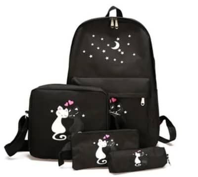 4-piece Nylon backpack printed with cat moon