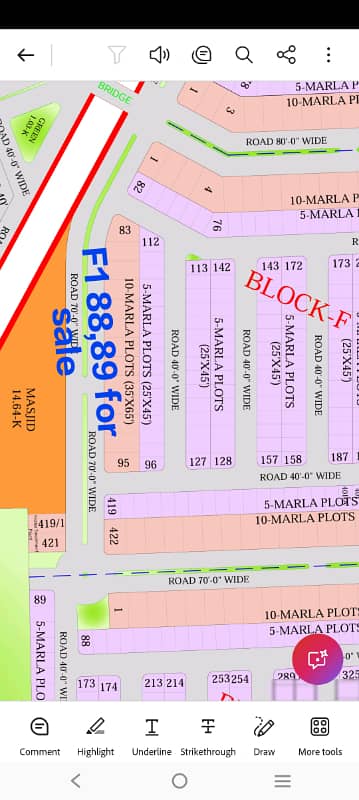 10 marla plot on main boulevard F block phase 1 Citi Housing Sargodha road Faisalabad