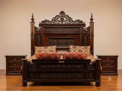 Premium Quality Wooden Chinioti King Size Bed for Sale