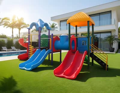 Swings, Slides, Seesaw, Merry Go round, Trampoline, Jungle gym,kidsbar