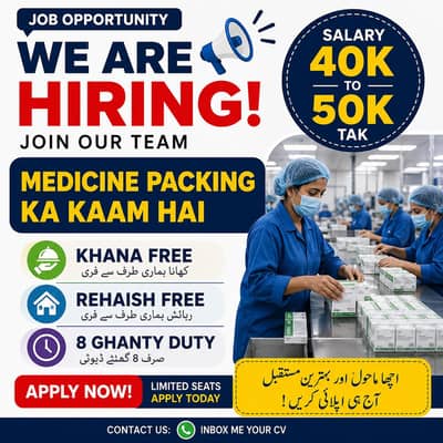 Seats available medicine packing company al ghazi stockist