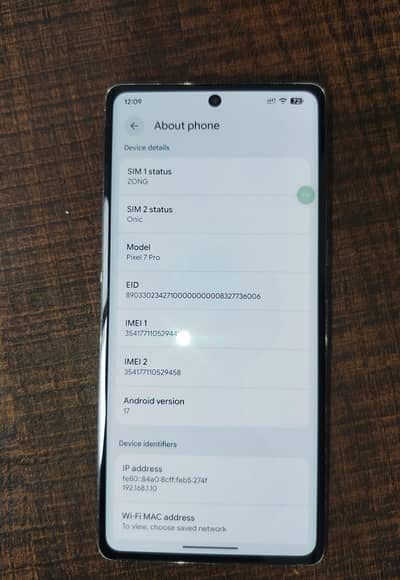 Google Pixel 7 Pro screen pr 2sre mobile ke  flush ka nishan hai