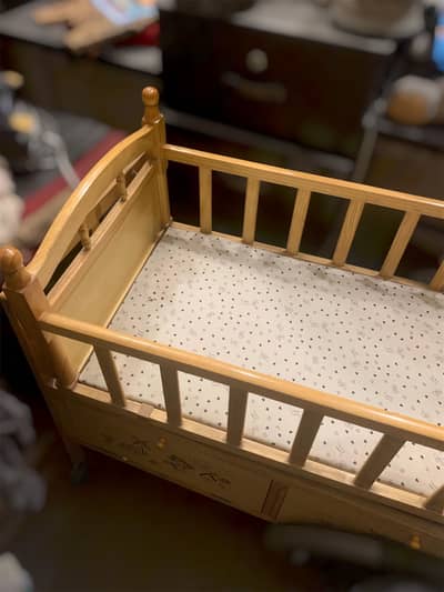 Wooden Baby Cot | Baby Crib | Bed With Swing | With Drawers | UnUsed