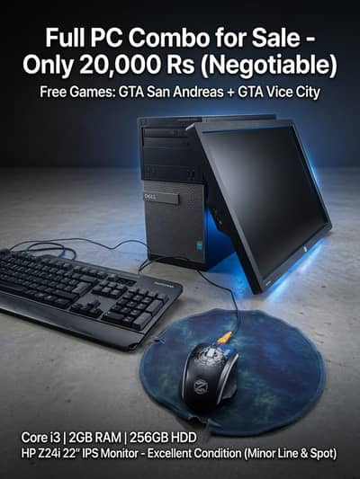 Dell i3 PC + HP Monitor + Games - 20K Negotiable