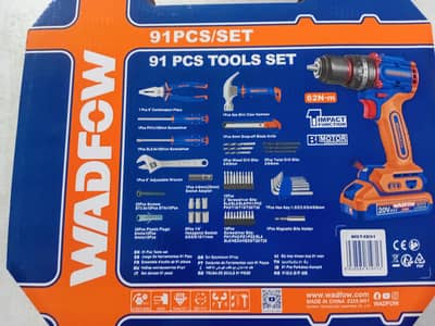 Watford 20v brushless 62nm cordless drill & 91 pcs tools set WDT4B91