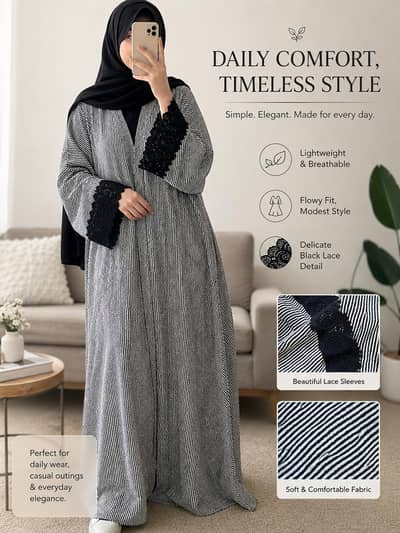 Stylish black and white Abaya with lace