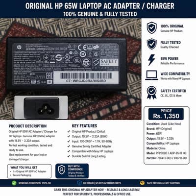 Original HP 65W Laptop Charger adapter 19.5V -3.33A bigpin