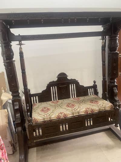Antique royal sheesham wood swing ( jhula) - heavy carved - canopy sty