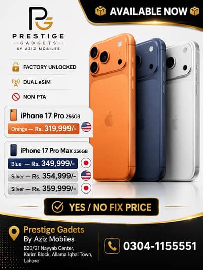iPhone 17 Pro & 17 Pro Max 256GB Orange Silver Blue