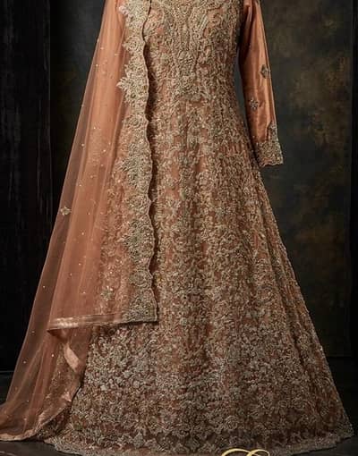 Elegant Peach Embroidered Bridal Gown