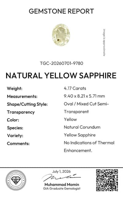 Ceylon yellow sapphire with certificate