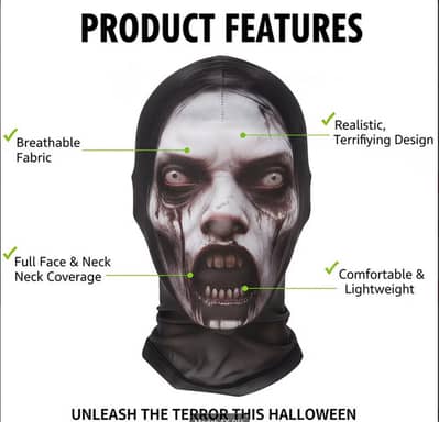 3d Printed Full Face Hood Mask Horror Halloween Scary Prank Breathable