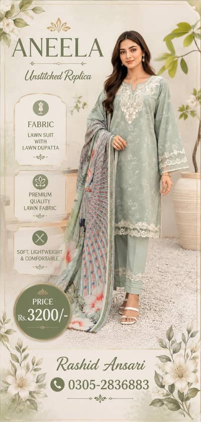 Aneela 3 piece unstiched.