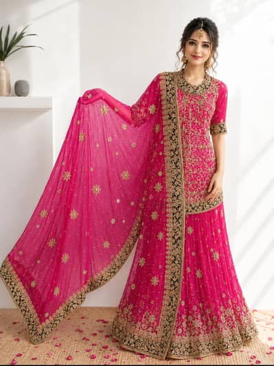 Beautiful handmade pink Gharara dress with heavy handwork 3 piece dres