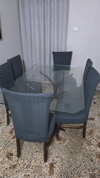 Glass Dining Table with 6 Wooden Chair