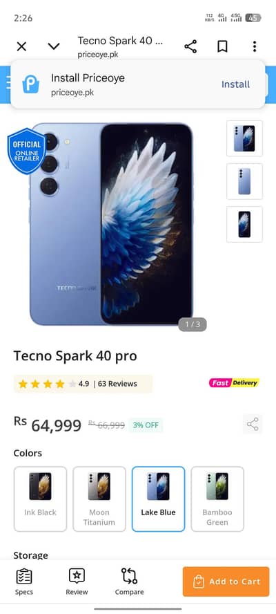 Tecno spark 40 pro 8/256gb with full box