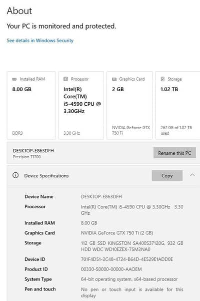 Dell Precision T1700 desktop | i5 4th gen, | 8gb ram | GTX 750ti