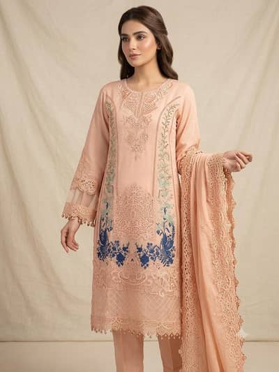 Elegant Peach Embroidered 3-Piece Suit
