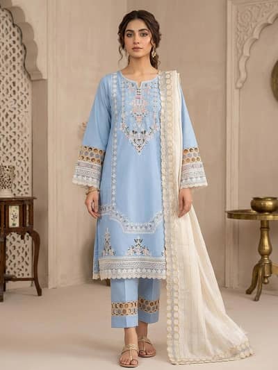 Sky Blue Embroidered 3-Piece Suit